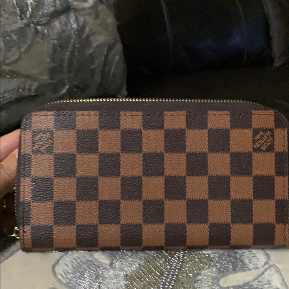 Brown and beige checkered wallet